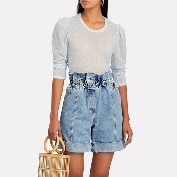 ALC Karlie Top Womens S Leopard Cotton Crew Neck Puff 3/4 Sleeve Pullover *READ - Picture 1 of 16